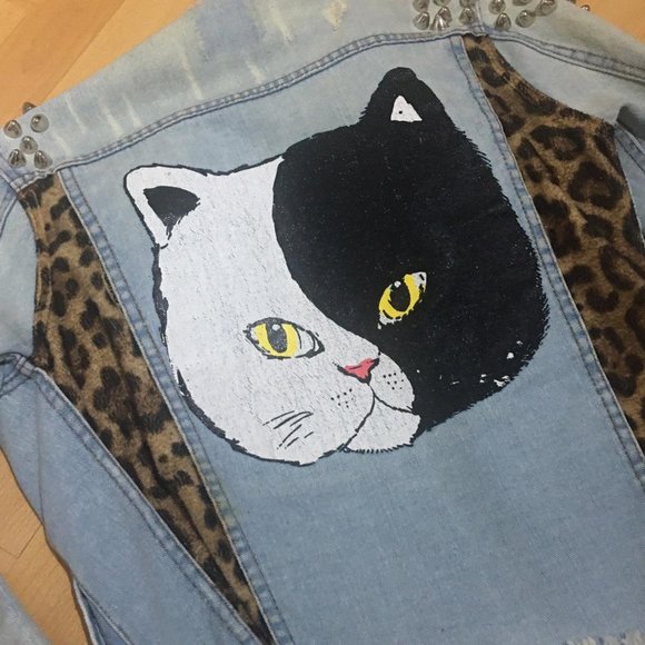 RARE UNIF Yin Yang Cat Distressed Jacket - Picture 2 of 4